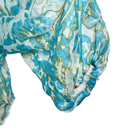 Anie Turquoise Beaded Fairycore Blouse Boho Size Medium - Picture 7 of 9